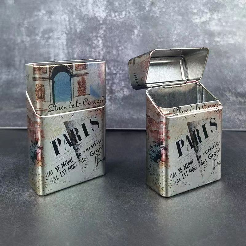 煙盒 雙面印花菸盒 20支裝 按壓翻蓋菸盒 金屬粗煙盒 男生個性便攜香煙盒 隨身翻蓋金屬鐵盒