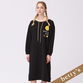 betty’s貝蒂思(25)短絨毛撞色休閒連帽洋裝(黑色)