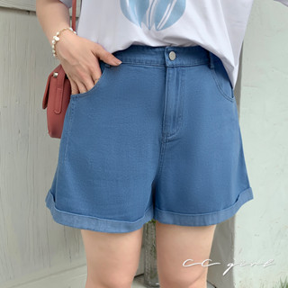 CCGIRL中大尺碼 簡單的美好♡反摺極簡牛仔短褲(後鬆緊)-適L～5L《 31755》大尺碼女裝 中大尺碼牛仔短褲