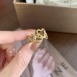 ROLA蘿拉銀飾.飾品 “現貨當天出” 鏤空愛心開口戒指 316L鈦鋼醫療鋼+18K金 可碰水 鈦鋼鍍18K金