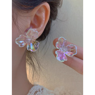 💕姐姐飾品小屋💕 s925銀針法式時尚設計氣質極光花朵耳釘