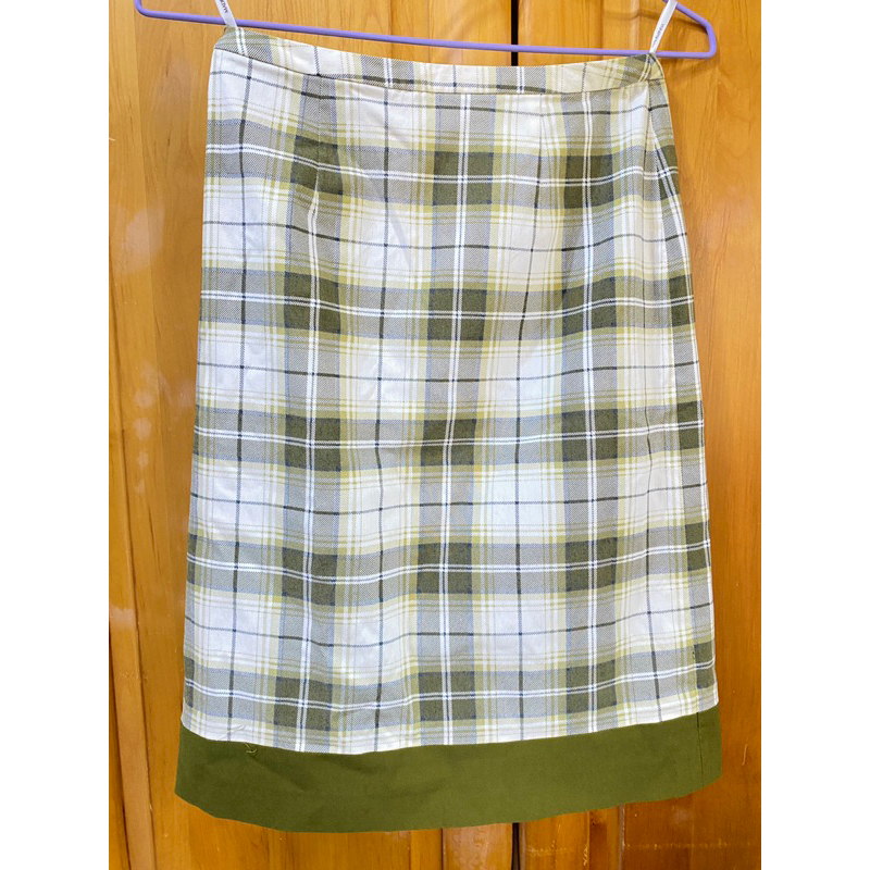 綠蘇格蘭格紋及膝裙 A字裙 短裙