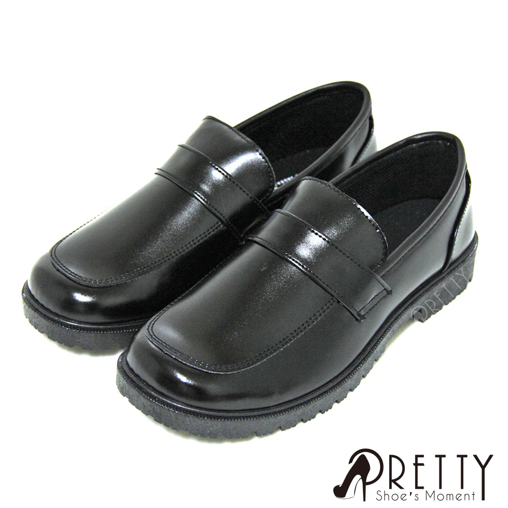 【Pretty】學院風直套式寬圓頭低跟標準學生皮鞋-女款 N-26814