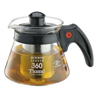 【TIAMO】不鏽鋼濾網玻璃花茶壺 通過SGS檢測/HG2215BK(360cc/黑)|Tiamo品牌旗艦館