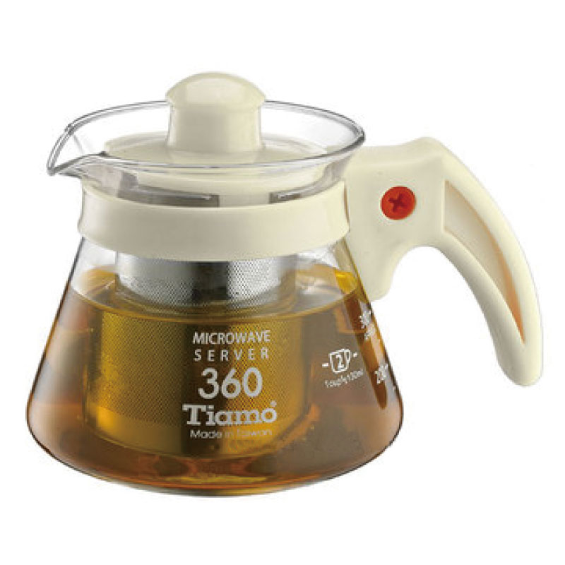 【TIAMO】不鏽鋼濾網玻璃花茶壺 通過SGS檢測/HG2215W(360cc/白)|Tiamo品牌旗艦館