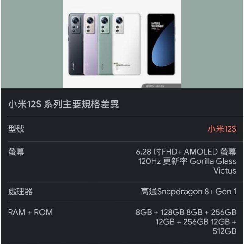小米 Xiaomi 12S 頂規版 8G+1/ 12g ram 256GB/ 50W無線快充/ 萊卡認證