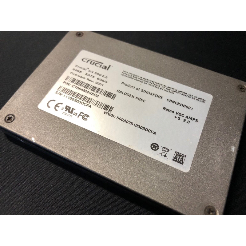 鎂光SSD，64G固態硬碟，良好度84%，溫度異常，讀寫正常，附圖。