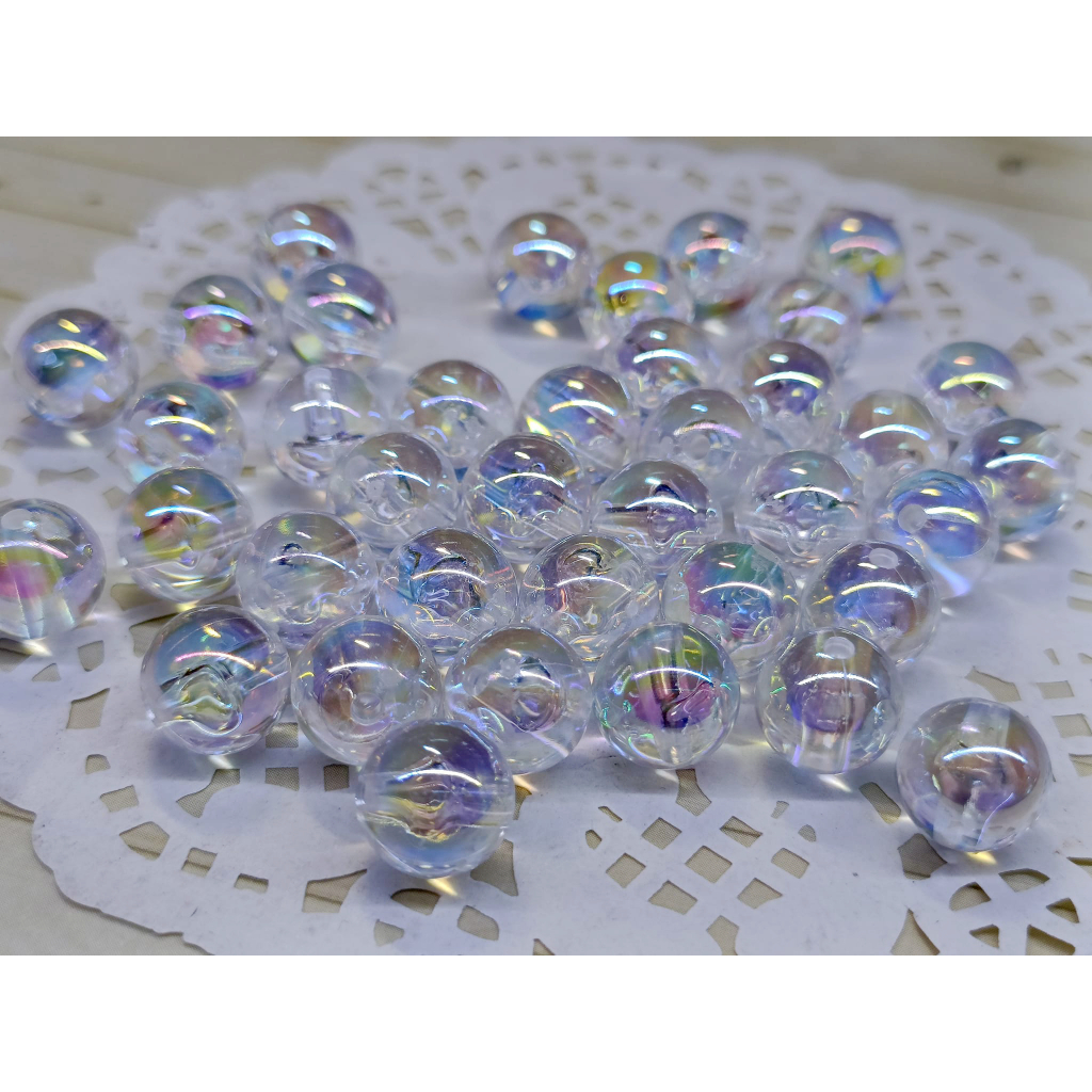 【貝兒屋】10個價☆10MM夢幻鍍彩 圓珠 亞克力 串珠材料 塑料珠子 DIY飾品