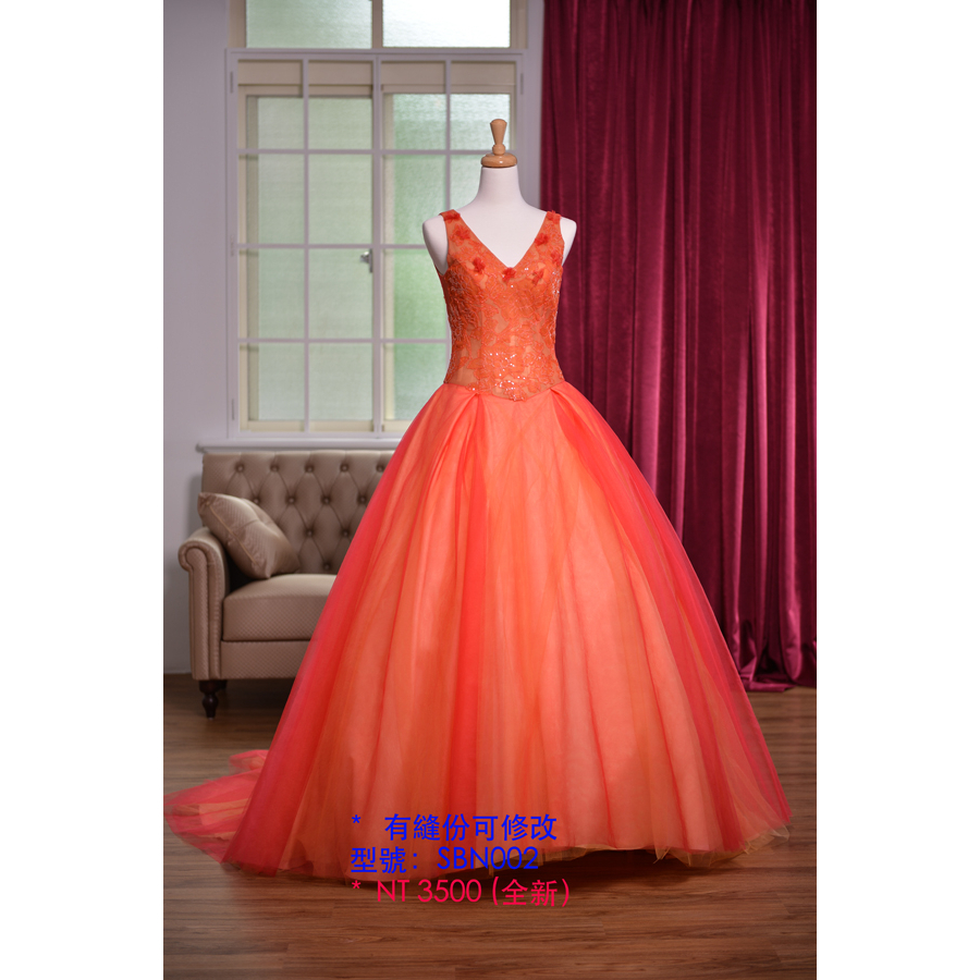 二手精緻婚紗晚禮服-橘色公主風