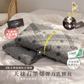 【BEST寢飾】天絲石墨烯乳膠枕 彈力支撐型 泰國乳膠 枕頭 枕芯 TENCEL 乳膠枕 石墨烯 枕心