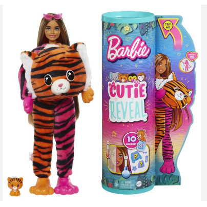 MATTEL-Barbie 芭比娃娃 芭比驚喜造型娃娃-叢林動物系列-老虎(內含芭比娃娃及衣服配件1隻寵物)