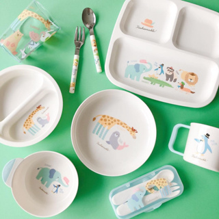 A【日本進口正品】NAKANO 可愛動物 兒童餐具 餐盤 水杯 盤子 大象 長頸鹿 YJ-5