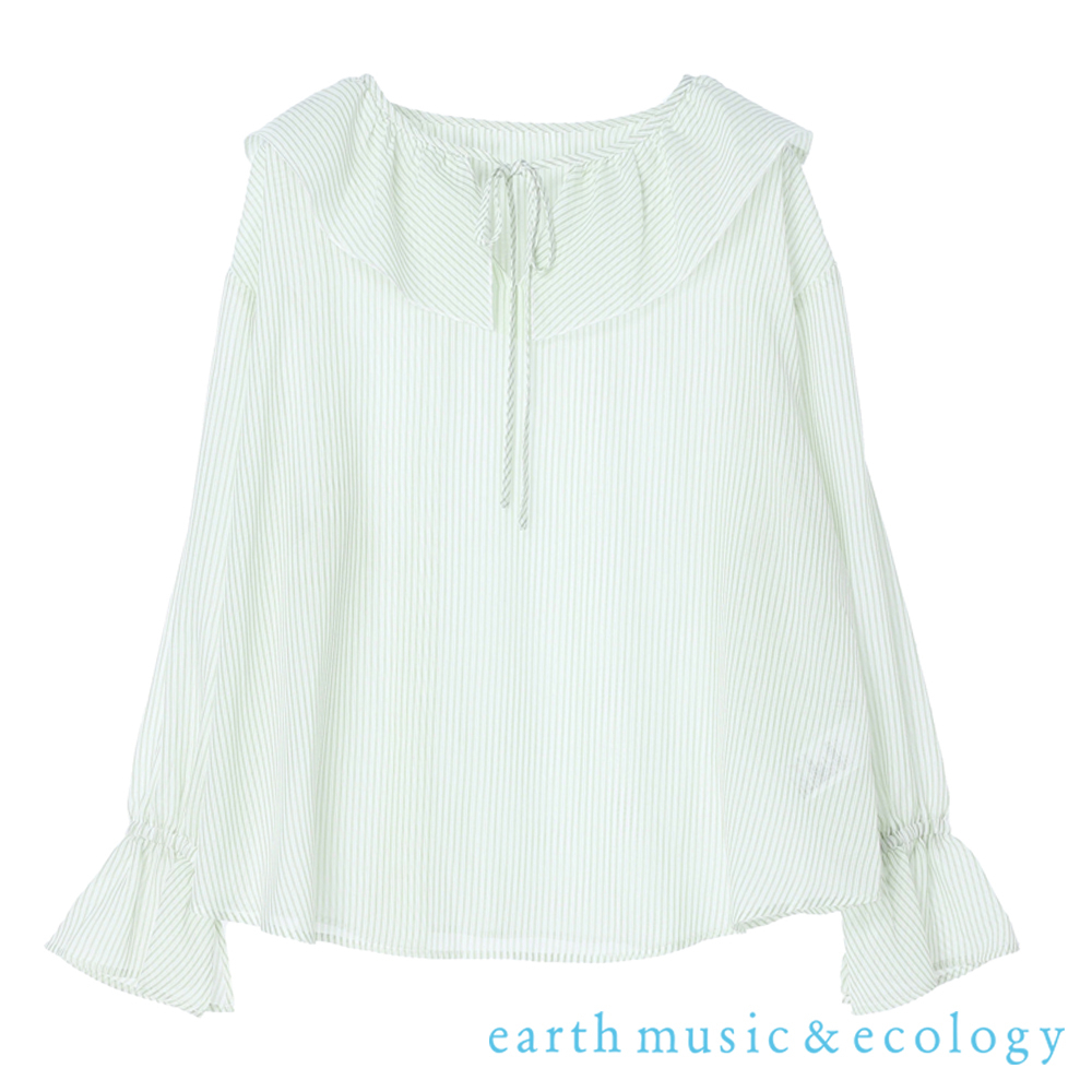 earth music&amp;ecology 2WAY前後穿條紋荷葉摺邊上衣(1L22L0A0200)