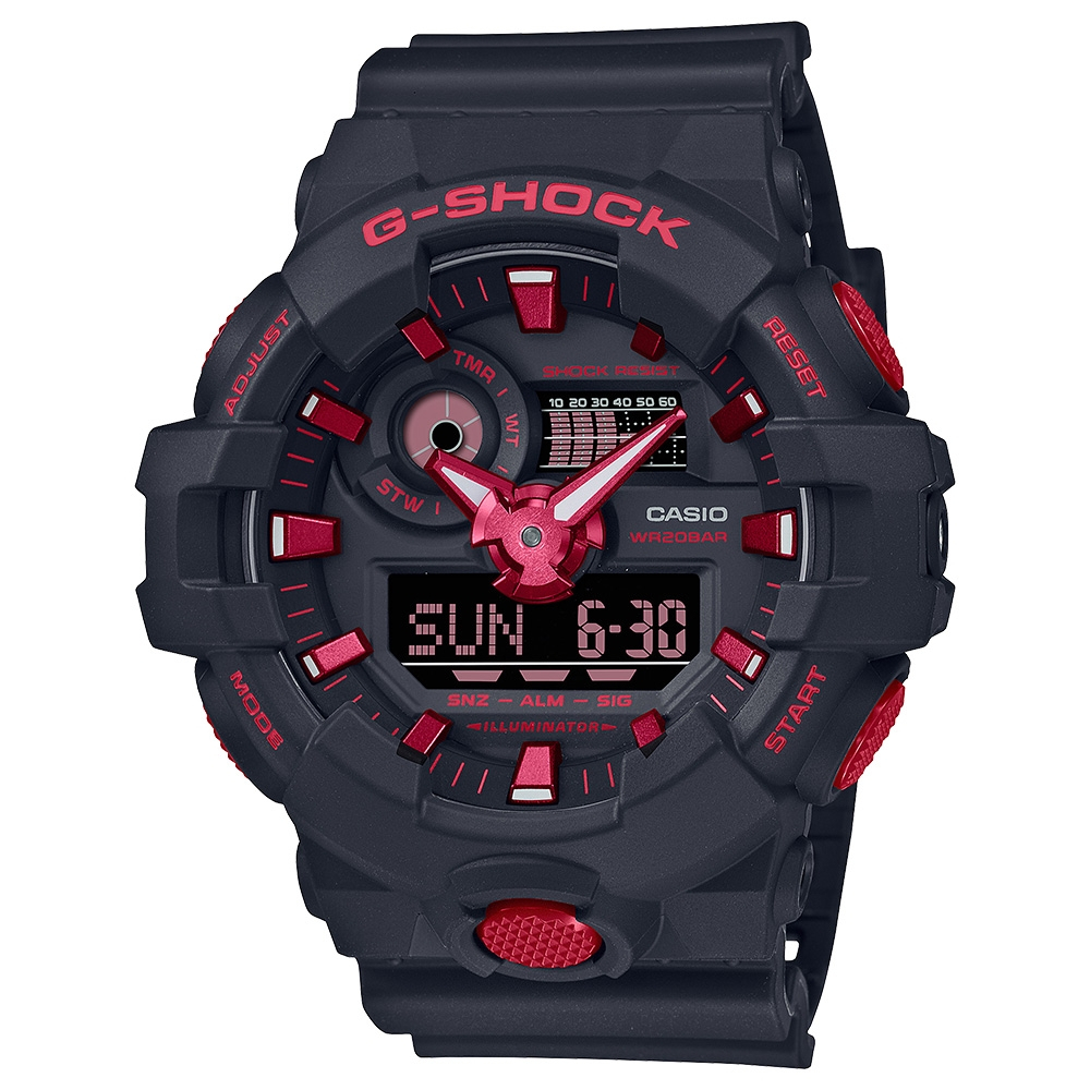 ∣聊聊可議∣CASIO 卡西歐 G-SHOCK 火焰紅黑雙顯手錶 GA-700BNR-1A