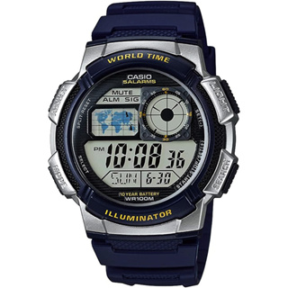 CASIO 卡西歐 10年電力 多功能世界時間電子錶-藍銀 AE-1000W-2A