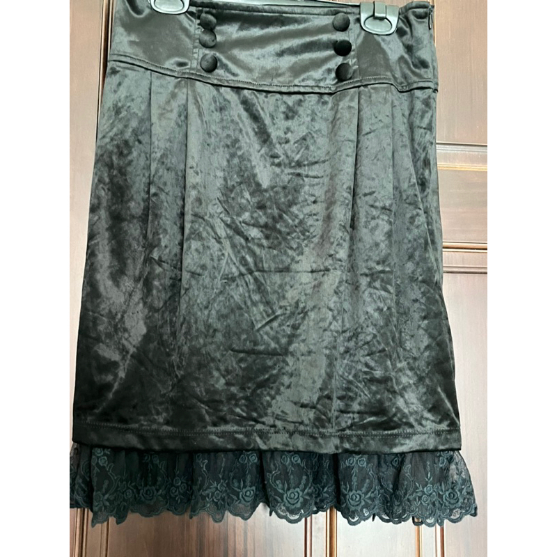 0918黑絨 緞面蕾絲短裙