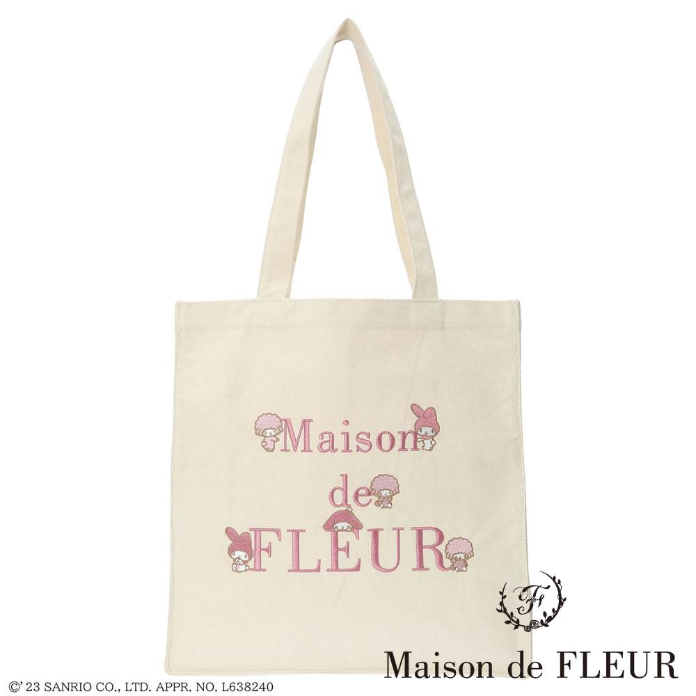 Maison de FLEUR 美樂蒂與彼安諾刺繡方形帆布包(8A31F0J5400)
