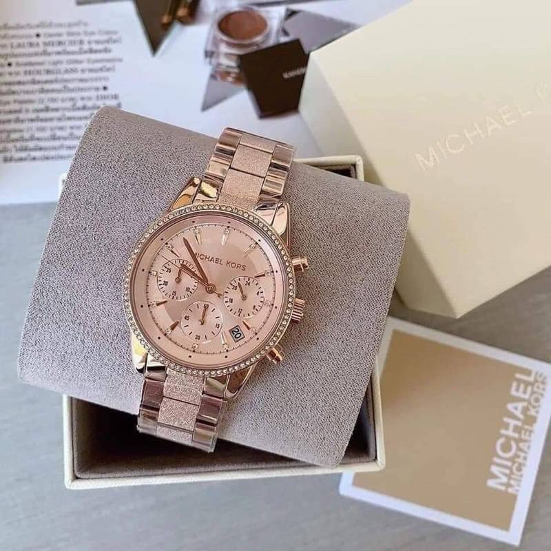 MICHAEL KORS 玫瑰金色不鏽鋼手錶MK6598(美現)