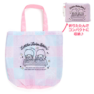 日本正版Sanrio三麗鷗家族雙子星 kikilala側背包 購物袋 環保袋 收納式 折疊購物袋 攜帶型單肩背包 背包