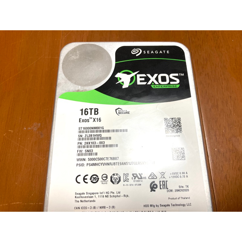 Seagate 企業級 氦氣碟 EXOS 16TB 3.5吋 7200轉 SATAⅢ 企業級硬碟