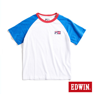 EDWIN x FILA聯名 經典主義拉克蘭袖拼接色短袖T恤(藍色)-童裝