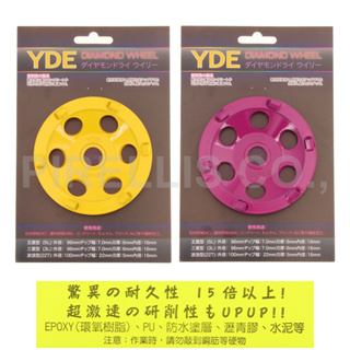 【南陽貿易】YDE 鑽石齒 磨盤 4" 六角齒 尖角 平角 鑽石磨片磨輪 PCD 環氧樹脂 PU 防水塗層