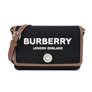 BURBERRY Horseferry 印花帆布及皮革翻蓋斜背包(黑色)｜100%原廠真品｜JS Maxx官方旗艦館