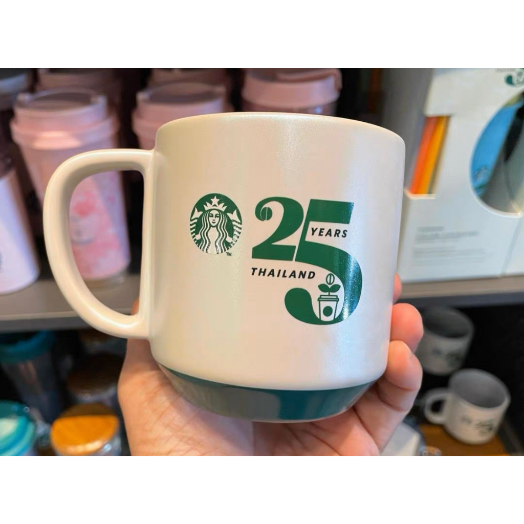 Starbucks官方正品！泰國星巴克25週年紀念限定10oz馬克杯陶瓷桌面咖啡杯帶手柄果汁珍奶茶奶昔茶水杯