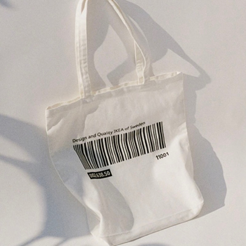 IKEA EFTERTRADA barcode條碼購物袋/托特包［白］