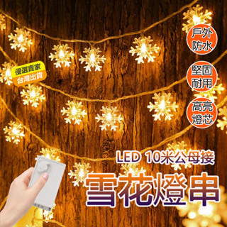 臺灣現貨 led燈串 雪花聖誕燈 10米公母接110v造型燈串 戶外防水燈串 露營燈串 裝飾燈 婚禮佈置節日造型燈