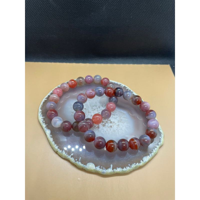 天然 緋紅瑪瑙 圓珠 手珠（A34)