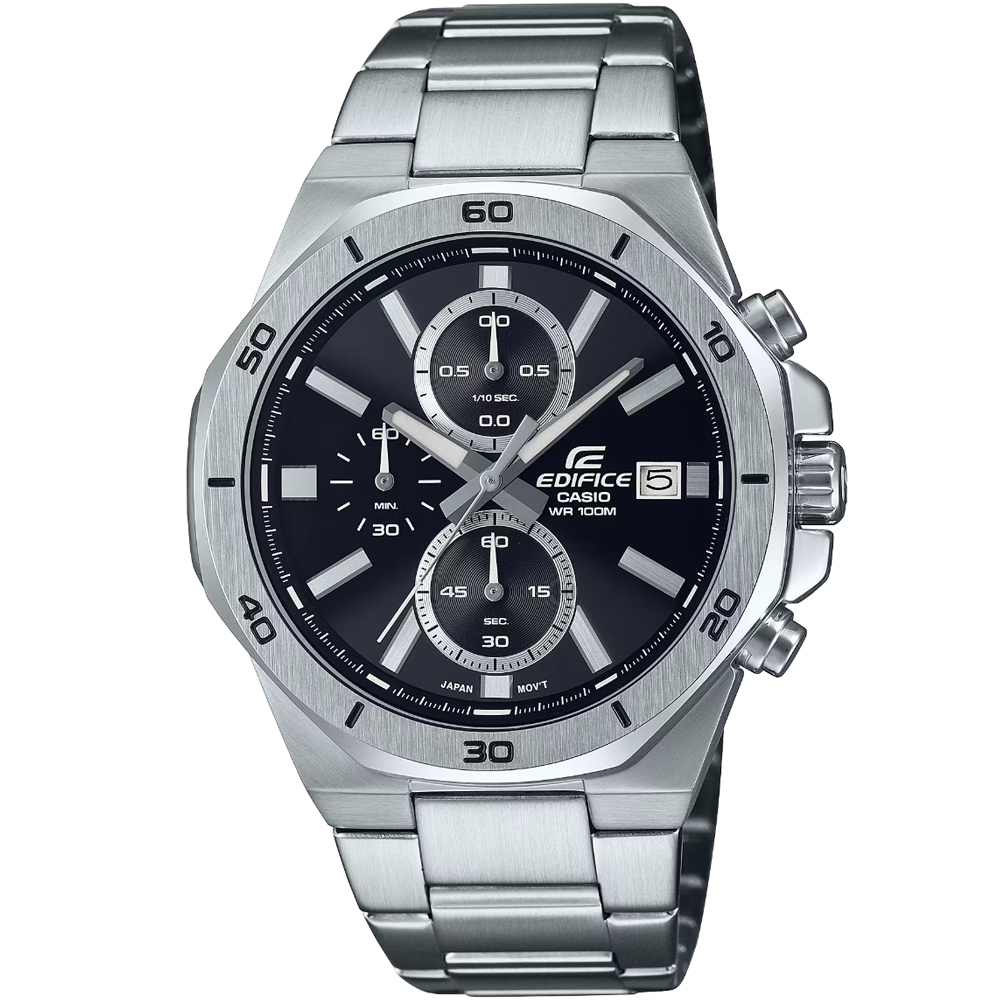 【CASIO】卡西歐 EDIFICE 賽車鋼帶錶-黑色 EFV-640D-1A 台灣卡西歐保固一年