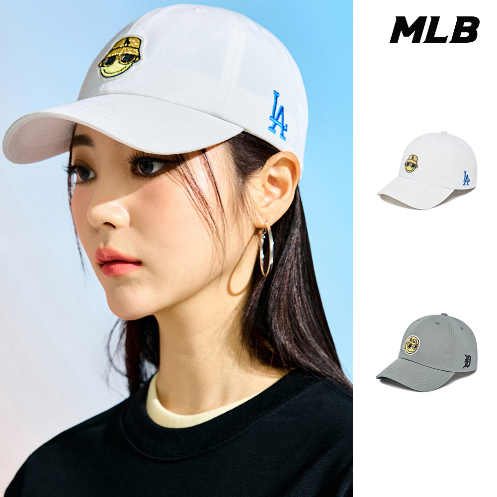 MLB 可調式軟頂棒球帽 Smile系列 道奇/老虎隊 (3ACPN013N-兩色任選)【官方旗艦店】☆