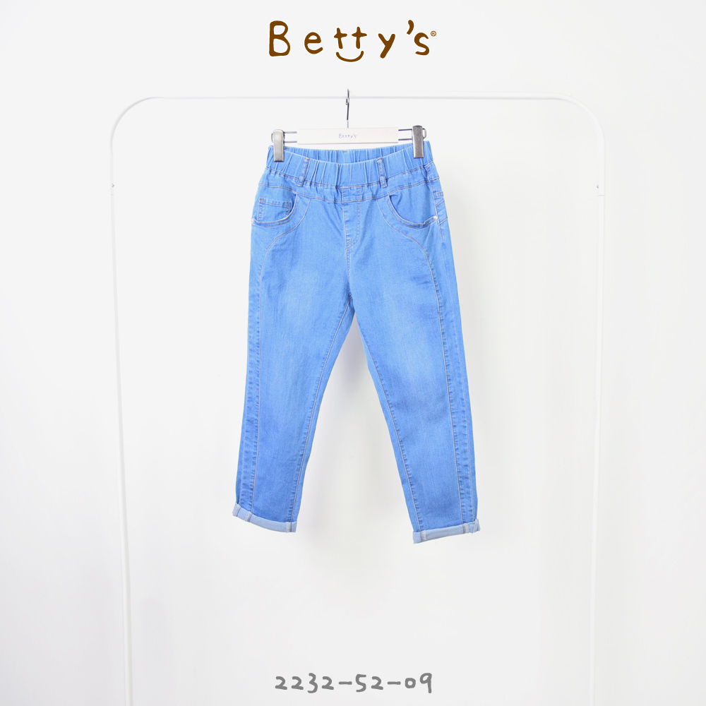 betty’s貝蒂思(21)鬆緊牛仔剪接七分褲(牛仔藍)