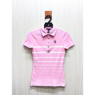 Tommy Hilfiger 專櫃 粉色漸層條紋小Logo棉質Polo衫
