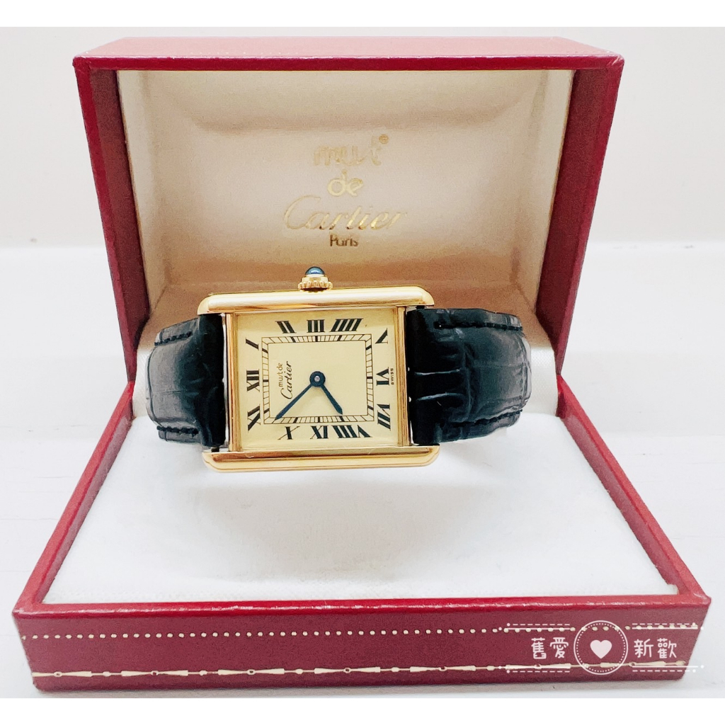 舊愛新歡 Cartier Tank Solo腕錶， 小型款，石英機芯，925銀鍍金色精鋼皮革
