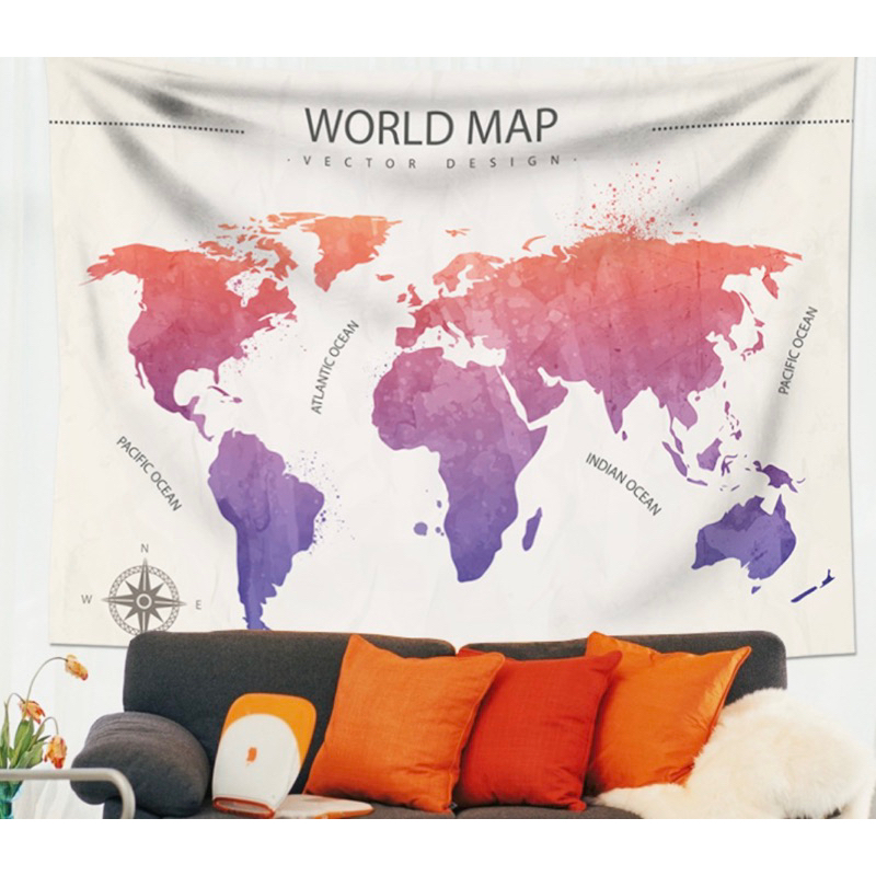 ⭐️台灣現貨🇹🇼(送安裝包+燈串)世界地圖掛布 背景布 牆壁裝飾 地圖 簡約風格 教室佈置 宿舍改造world map