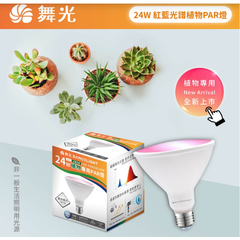 《舞光》E27燈頭24W LED植物燈泡，紅藍光譜PAR燈，植物生長燈，波長420-470、610-680nm，防塵防水