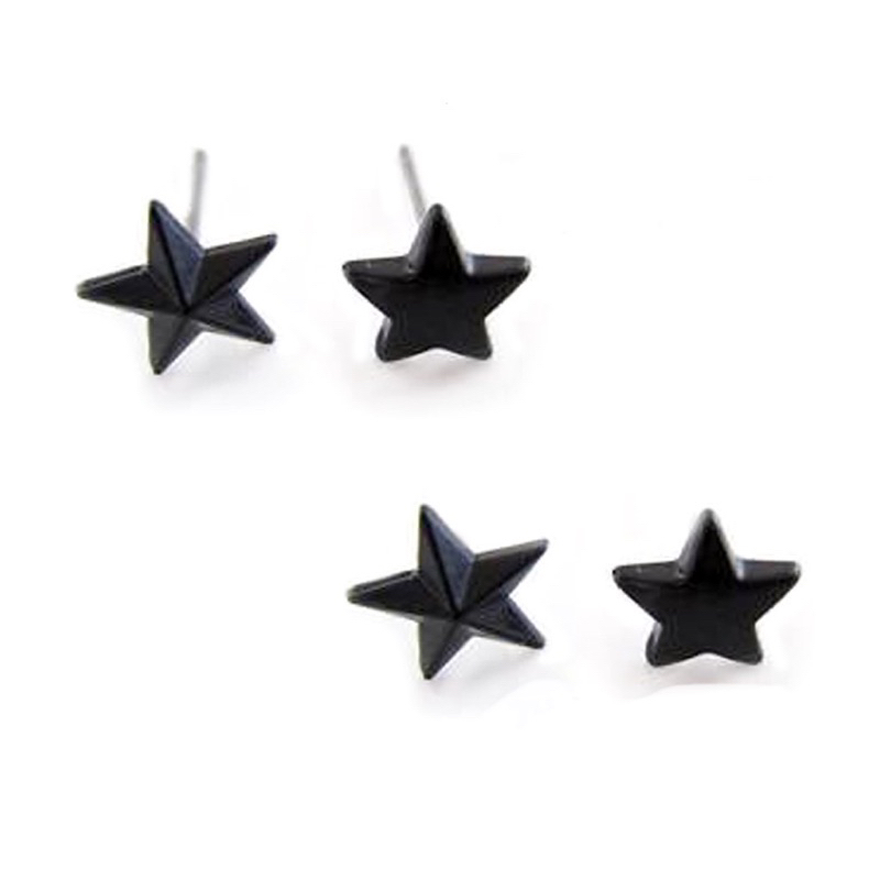 黑色五角星星耳環 多角圓弧星/磁石 耳針款 耳骨 中性款 艾豆『B1200』