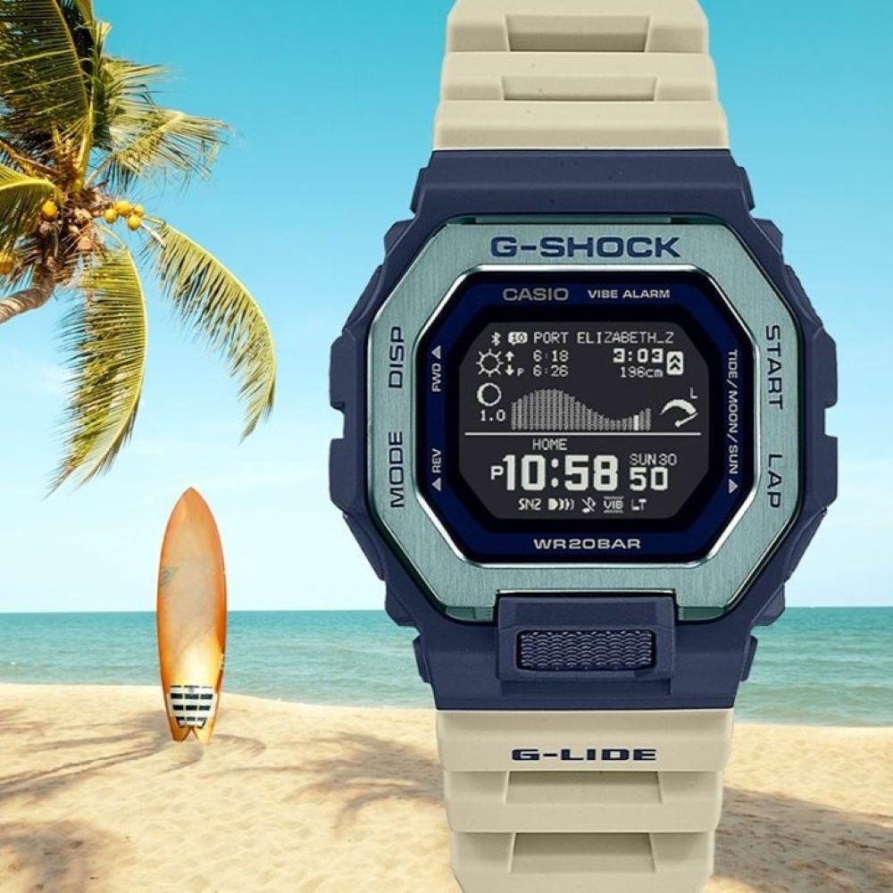 CASIO卡西歐 G-SHOCK 藍牙 衝浪運動 雙重材質錶圈 運動系列 GBX-100TT-2_46mm