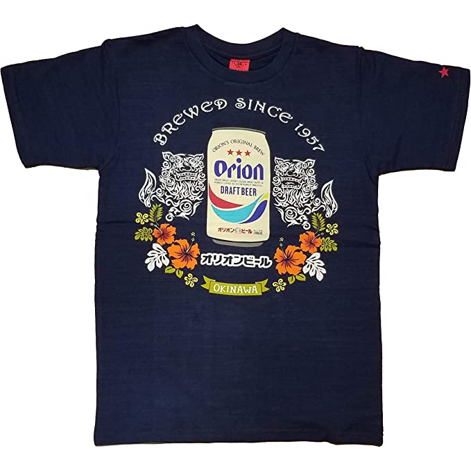 日本 沖繩 Orion DRAFT BEER 啤酒 T恤 沖繩獅 石獅 風獅爺 XXL 短袖 Tshirt 亞麻 深藍