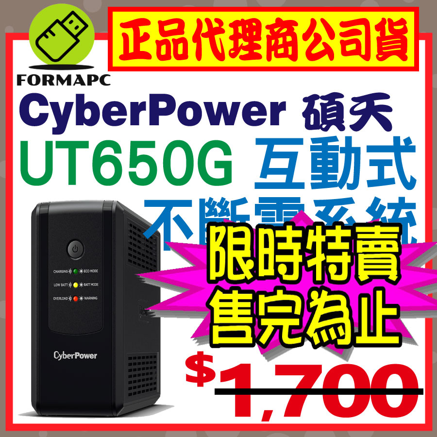【免運】CyberPower 碩天 UT650G-TW 在線互動式UT不斷電系統 650VA UPS 自動穩壓 穩定器