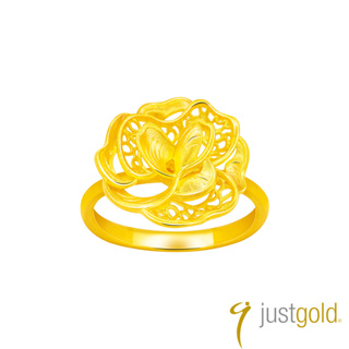 【Just Gold 鎮金店】金綻牡丹 黃金戒指(細版)