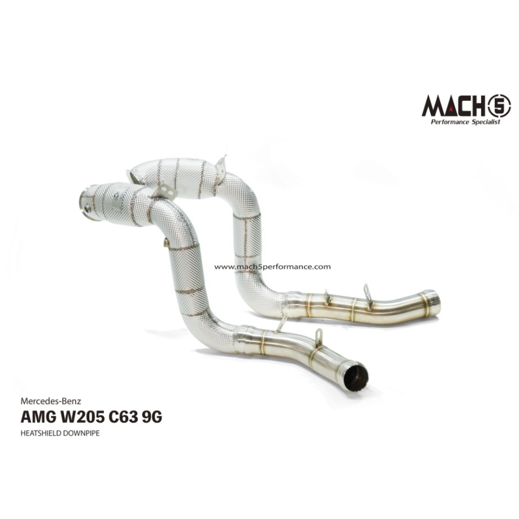 XM碳纖維精品 BENZ W205 AMG C63 9速 MACH5 Downpipe 不鏽鋼 排氣管 直通 三元催化