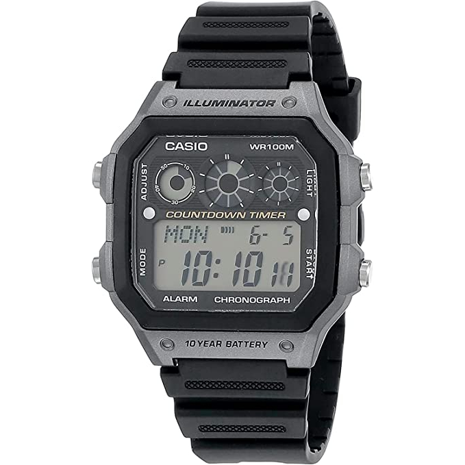 國隆手錶專賣 CASIO AE-1300WH-8A 電子錶 方形 膠質錶帶 碼錶 防水100米 照明 AE-1300W