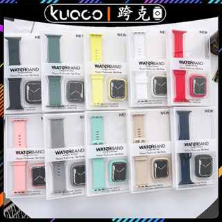 適用於apple watch矽膠扣式錶帶+保護殼 iwatch 3456789代錶殼套裝 蘋果手錶SE/Ultra保護殼