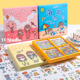 【𝐘𝐔𝐒𝐭𝐮𝐝𝐢𝐨🛒】『多樣女孩🧸100張PVC貼紙禮盒』防水免裁剪 手帳拼貼素材 可愛少女心 學生兒童卡通 家居裝飾
