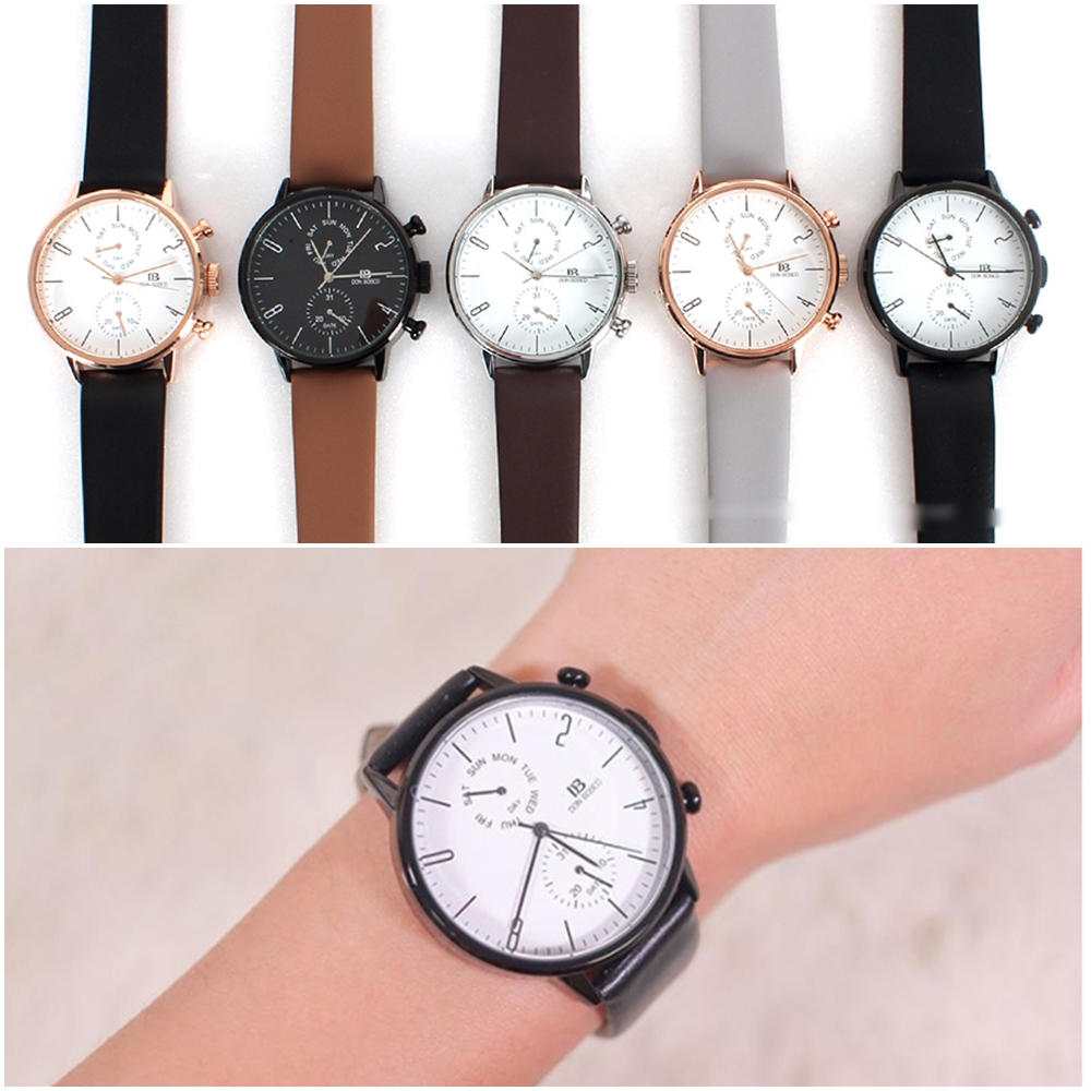 💝台灣現貨💖 韓國 DON BOSCO DB794 真2眼 日期 星期 女錶 不鏽鋼米藺錶帶 真皮錶帶 手錶