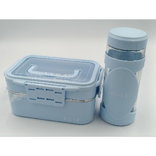 KOSE 高絲 野餐禮盒組（1個雙層便當盒+1個隨身杯 ）水藍色