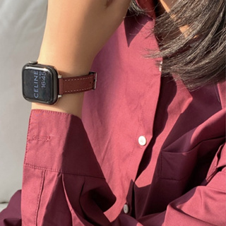 ［Moon]Apple Watch復古柔軟細款真皮蠟皮蘋果手錶錶帶適用於iwatchS8 S7123456se錶帶